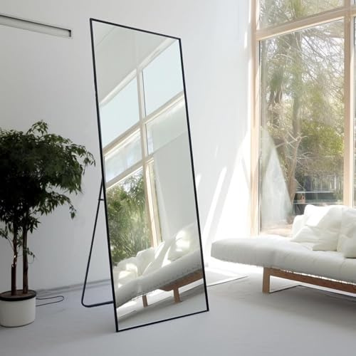 Kapler Arc Miroir sur Pied, 160 x 53 cm, Grand, Rond, Noir, pour Deman, monté au Mur, inclinable, décoration de Salon
