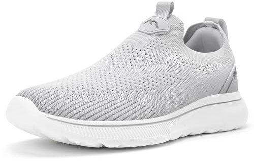 ODCKOI Herr mesh slip-on träningsskor mycket elastisk mjuk sula lätta sneakers vardagliga andningsbara promenadskor atletiska sneakers, 1245 Ljusgrå, 43.5 EU