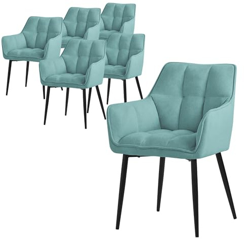 ML-Design Esszimmerstühle 6er Set aus Frotteestoff, Petrol, Küchenstuhl mit dickem gepolsterter Sitz & Metallbeinen, Wohnzimmerstuhl mit Rücken- und Armlehnen, Polsterstuhl, Ergonomischer Loungesessel