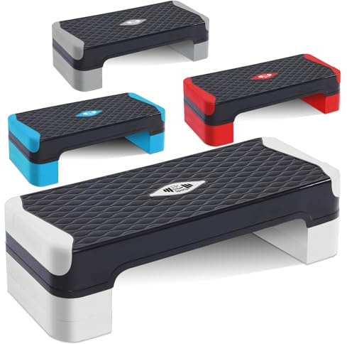 FK Sports Steppers for Exercise & Workout - 2 to 5 (10, 15, 20, 25 & 30 CM) Levels of Adjustable Height Aerobic Step - Exercise Step for Home & Gym, Indoor & Outdoor Mini Stepper (3 Levels White)