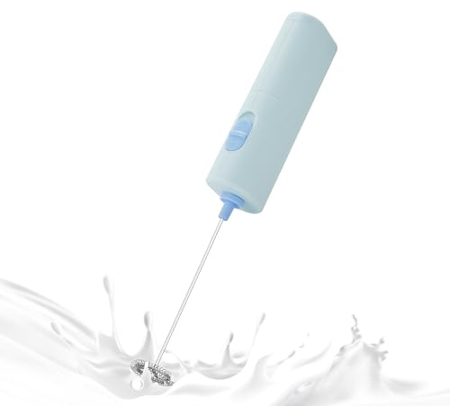 ELMWAY Compact Handheld Electric Milk Frother – Battery Operated Coffee Frother & Mini Electric Whisk for Latte, Cappuccino & Matcha (2 × AA Batteries) – Light Blue