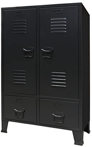 Willood Garderobenschrank Schlafzimmerschrank Kleiderschrank Lagerschrank Dielenschrank Metall Industrie-Stil 67 x 35 x 107 cm Schwarz