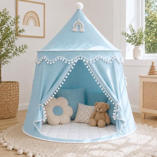LIONHERZ® DAS ORIGINAL Spielzelt Baumwolle/Hanf | Kinderzelt Tipi Indoor | inkl. Bodenmatte, Deko-Regenbogen & Tragetasche | stabil durch Fiberglasstangen | atmungsaktiv | Tippi | Mädchen & Jungen