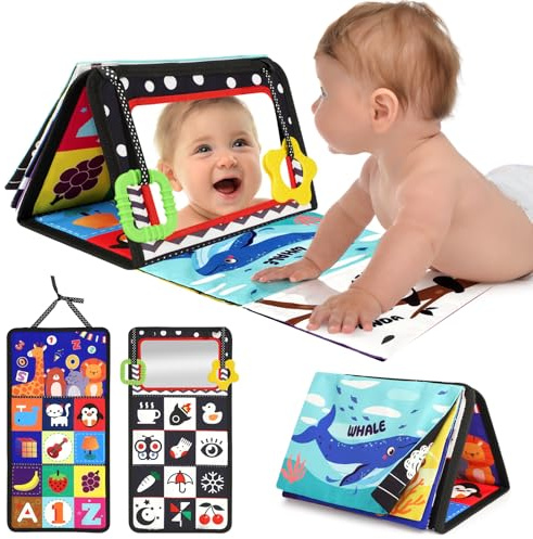 URMYWO Tummy Time Toys - Black and White High Contrast Baby Toy for Newborn - Baby Visual Stimulation Mirror - Montessori Sensory Crinkle Toy for Infant 0-3-6-12 Months - Boy Girl Shower Gifts