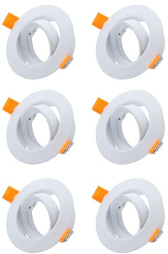 COOINJOY 6X LED Recessed GU10 Spot Light Fittings 30° Tilt Downlights for Ceiling Round Brushed White Spotlights Mounting Frame with GU10 Lamp Holder 240V, Outer Diameter 90mm, Cutout 68-80mm
