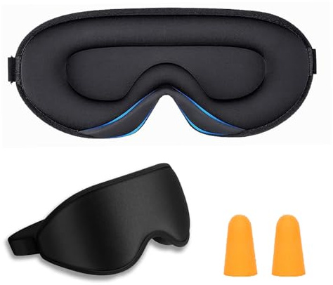 CCAIPU 3D Schlafmaske für Seitenschläfer, Verdunklungs Augenmaske für Männer und Frauen 100% Lichtblockierend Angenehm Schlafmaskes Reise Gadgets mit Ohrstöpseln