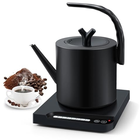Intelligent Thermostatic Kettle - 1L Stainless Steel Electric Tea and Coffee Kettle, 7 Temperature Adjustment, Rapid Boiling, Anti-dry Burning Protection Black