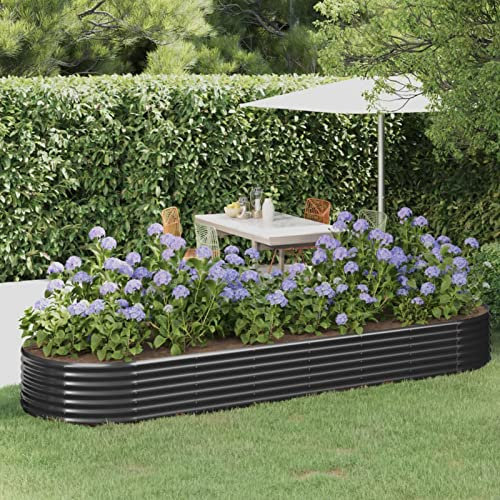 Somanki Hochbeet Pulverbeschichteter Stahl 322x100x36 cm Anthrazit, Palettenrahmen, Hochteich, Gemüsebeet, Kräuterregal Balkon, Blumenbeet, Kräuterspirale, Tomatenbeet, Pflanzhochbeet - 319001