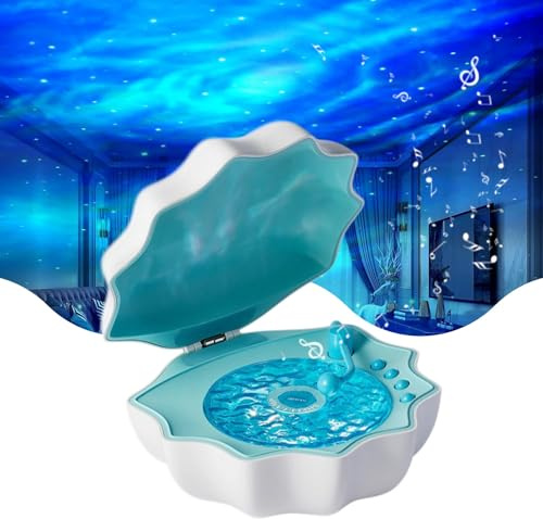 Cuifati Ocean Wave Projector Bluetooth Speaker Night Light, 360 Degree Projection, Colorful Lighting Effects Shell Speaker Lamp, Bedroom Party Decor, Birthday (Blue)