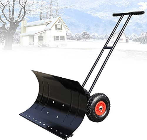 Pala quitanieves Manual, móvil con Ruedas y Mango de Altura Ajustable, empujador de Nieve para Quitar la Nieve de Caminos de Acceso o pavimentos, césped de jardín