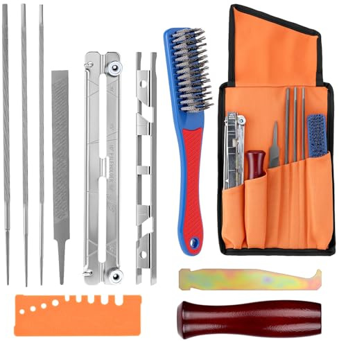 QWORK® 11 st motorsågsslipare kit, universellt motorsågskedjeslipare filkit, runda filer, platt fil