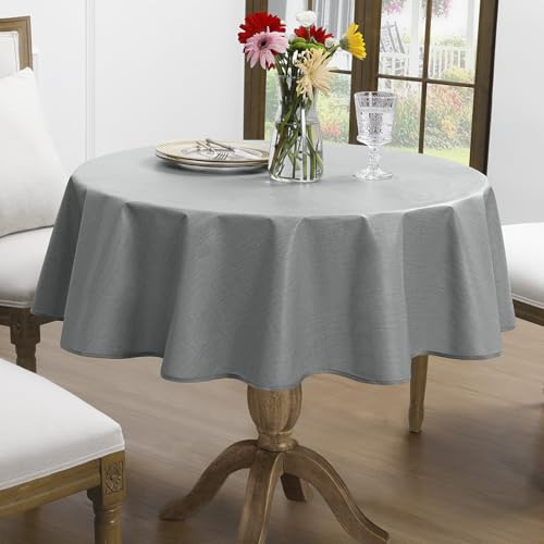Romanstile Wachstischdecke rund klein 120 grau Vinly mit Saum Leinenoptik PVC Tischdecken Wasserdicht Gartentischdecke wetterfest Table Cloth für Geburtstag,Balkon,Garten,Terrasse,Cafe,Outdoor