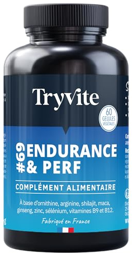 TESTOSTERONA HOMBRE | 60 Cápsulas Para Circulación Sanguínea | Booster de Fuerza Resistencia Energía | Ginseng, Maca, shilajit, Arginina, Citrulina, Zinc | TRYVITE ENDURANCE&PERF