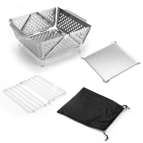 Mini-Grill, tragbar, faltbar, Edelstahl, Holzkohlegrill, faltbarer Grillrost, 19,3 x 19,3 x 10 cm, leicht zu reinigen, tragbar für Terrasse, Camping, Heckklappe, Boot, Hinterhof