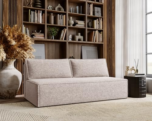 Kaiser Möbel - Sofa mit Schlaffunktion und Bettkasten, Sofa 3-sitzen, Schlafsofa, Bequemes Couch für Wohnzimmer und Jugendzimmer, Schlafcouch, Polstersofa, Klappsofa, ohne Armlehnen, Duo, Beige