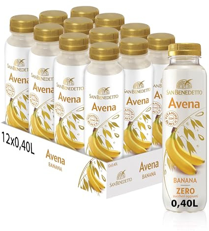 San Benedetto Avena alla Banana. Bevanda vegetale gustosa e nutriente, Zero Zuccheri aggiunti, fonte di vitamine, 12x400 ml PET.
