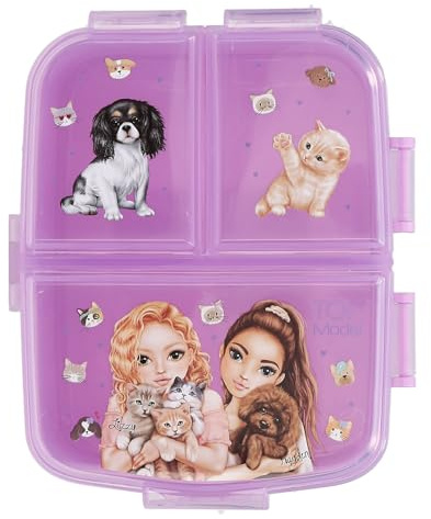Depesche 13518 TOPModel Kitty And Doggy - Scatola per Il Pranzo in Viola, con Motivo di Modelli, Cani e Gatti, Scatola per Il Pranzo con 4 Scomparti e Coperchio a Cerniera
