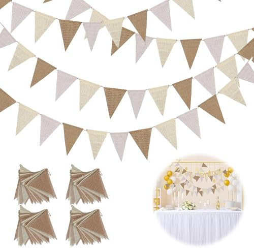 Hexizexi 48 Pièces Guirlande Fanion Brun et Beige 16M Fanion pour Anniversaire Mariage Fête Décoration de Jardin