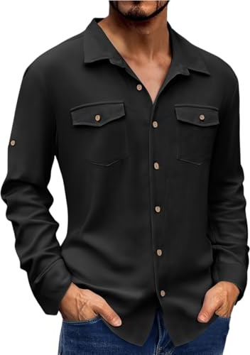 TOFOTL Haut de Pyjama Homme Mao Militaire Grande Taille V Tarte Personnalisable Pelle Carreaux Manchette Tenue Coton Costume Chemise Hawaienne Tshirt Blanc Noir L