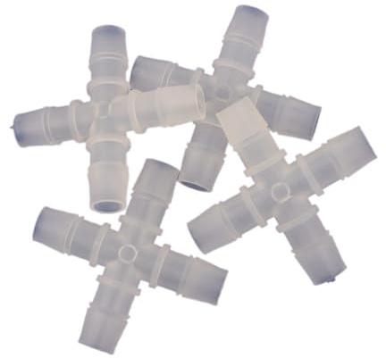 MEXEWORD 5 Conectores Cruzados de plástico de 2,4 a 12,7 mm, 2, 4, 6, 8, 10 y 12 mm for riego de jardín, 4 vías Iguales, for Bomba de Aire de Acuario.(5.6mm)
