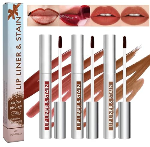 3 Piezas Peel Off Lip Liner Stain, Perfilador de Labios Removible, Tinte de Labio de Larga Duración, Delineador Labios Waterproof y Antimanchas, Perfilador de Labio Impermeable de Larga Duración