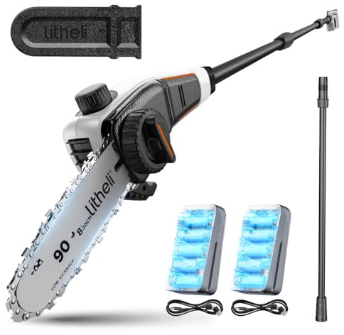 Litheli U20 Akku Hochentaster 20V mit 20 cm Schwert, Teleskop Hochentaster mit 2 * 2.0Ah Akku, Akku Teleskopsäge mit 8 m/s Schnittgeschwindigkeit zum Schneiden und Beschneiden von Ästen