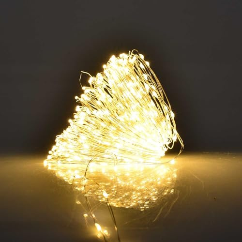 Catena Luminosa MicroLED 30 Metri con Filo di Rame Silver Modellabile, 600 Luci Calde Impermeabile IP44 – Luci Natalizie per Interno ed Esterno con 8 Giochi di Luce, Trasformatore 31V Schuko