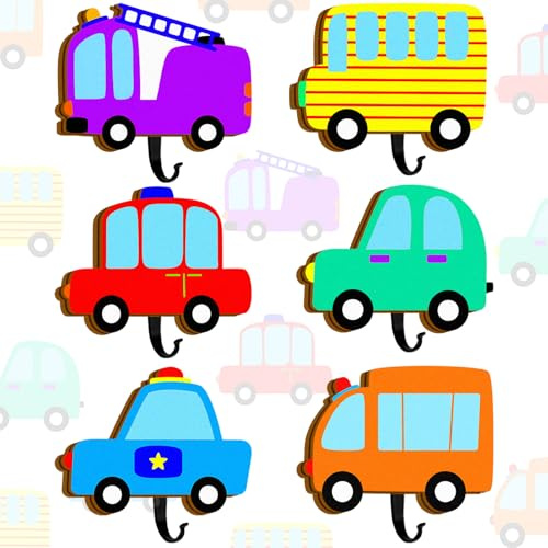 6Pcs Kids Coat Hook Cartoon Car Cute Hooks Wooden Colorful Coat Wall Mount Hanging Boys Room Decorative Wall Mounted Hanger Wood Towel Rack Hat Clothes Hook for Kid Playroom Bedroom Bathroom