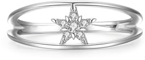Stfery Doppelreihiger Stern Diamantring Weißgold 9 Kt, Trauringe für Damen Echt Goldschmuck Au375 Gr.56 (17.8)