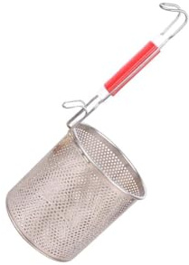 drburpily Stekkorg med handtag, spindelformad pastasil, kompakt och multifunktionell pastakorg, nätliknande grytor, sil med handtag, hållbar, värmebeständig
