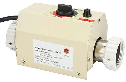 Generic 3KW Mini Water Heater, Thermostat for Swimming Pool Massage Bathtub with Mechanical Temperature Control, Water Switch, Ultra High Temperature Protection (EU Style)
