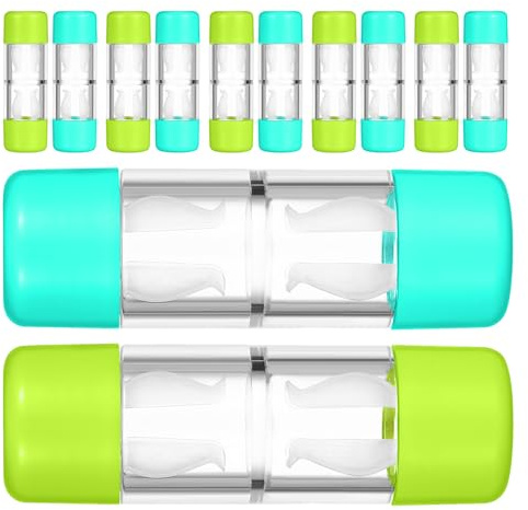 Kontaktlinsenbehälter 12 Stück-pack aus Kunststoff, Kompakt für Reisen | Getrennte Fächer, Taschengröße, Tiefe Mulde, für Weiche und Formstabile Linsen, Urlaub und Alltag