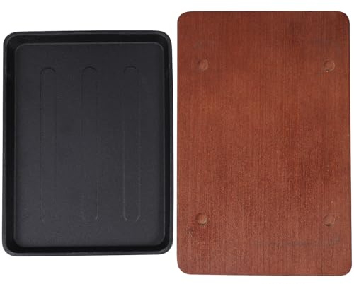 Alasum Padella in Ghisa con Base in Legno Piastra Teppanyaki Antiaderente per Bistecche Fajita e Bbq Distribuzione Calore Uniforme per Cucina Giapponese e Grigliate Familiari