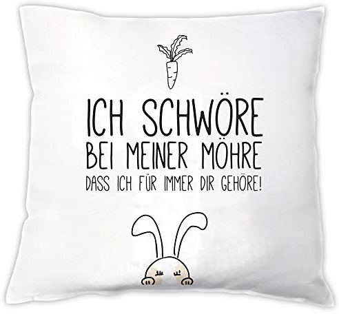 4youDesign Kissen mit Spruch Ich schwöre bei meiner Möhre..., Motiv Hase, Geschenk zu Ostern, Muttertag, Vatertag, Kuschelkissen für Männer und Frauen, Hasenmotiv Deko Kissen