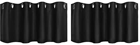 PiccoCasa 2er Set Gardine für Küche Polyester Scheibengardine Kurzgardine Blickdicht Kleine Gardine Schwarz 46H x 132B cm