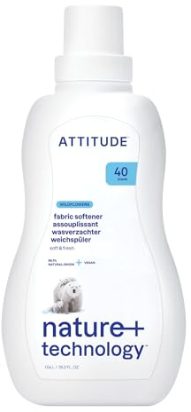 ATTITUDE Liquid Fabric Softener, Plant-Based & Vegan, HE Compatible, Naturally Derived, Wildflowers Scent, 40 Loads, 1 Liter