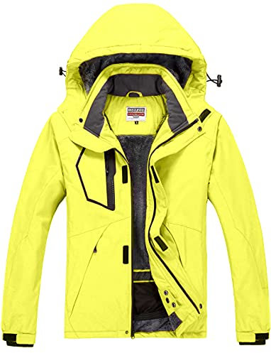 WULFUL Herren wasserdichte Skijacke Warme Wintermäntel Winddichte Winterjacken für Männer Fleece Gefüttert Windbreaker mit Kapuze, gelb, Medium