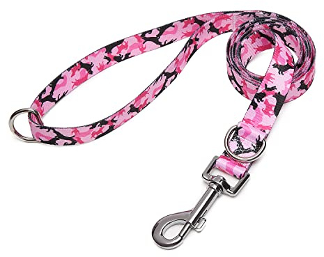 Suredoo Hundeleine Verstellbare, Weich & Komfort Nylon Haustier Trainingsleine mit Doppel-D-Ringfür Kleine Mittlere Große Hunde, 120cmx2cm (Camo Rosa)