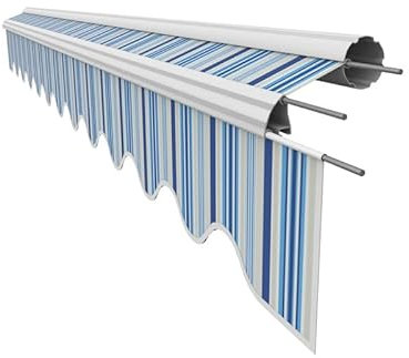 Leudus Markisenstoff mit Volant für 4,5 x 3 m Markisen-Ersatzstoff Markisentuch Markisenbespannung Markisentuch Sonnenschutz fertig genäht Maß Tuch 4,38 x 3 m Volant 4,38 x 0,21 m Design SPD033