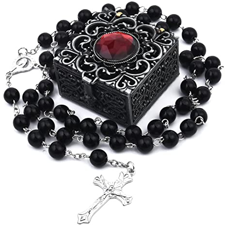 FLAFARY Rosary Beads, Rosary Beads Catholic for Men and Women Pack in Holy Cup Metal Gift Box, First Communion Rosary for Girls and boys, Rosary Necklace as Gifts for Mother, Grandmother, Elders.