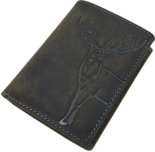 Portefeuille en Cuir véritable Buffle, Porte-Monnaie en Format Portrait avec Protection RFID et NFC (Modèle 1 / Portrait/Vintage Gris)