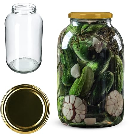 KADAX Tarros de conservas de 4 L, fi100 mm, tarros para conservas, tarros redondos, tarros de pepino, tarros para conservas (1 pieza, tapa dorada)