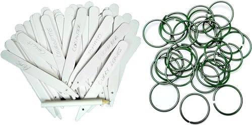 ZOPPER 50 Plant Labels and 100 Plant Rings, Garden Plant Markers and Ties for Outdoor and Indoor Plants, Herbs, Flowers, Vegetables, Reusable and Durable Plant Support Kit