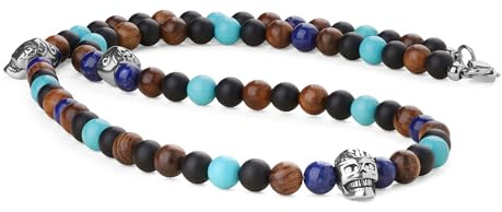 COAI Collier Onyx Lapis Lazuli Charm Tête de Mort Homme 60cm