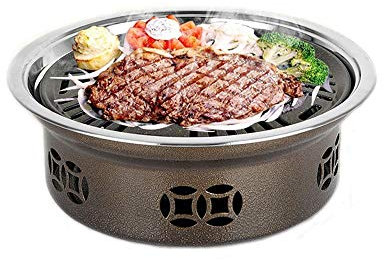 Runder rauchfreier Grill für den Innen- und Gewerbebereich, Holzkohle-Edelstahlgrill, tragbarer Außengrill