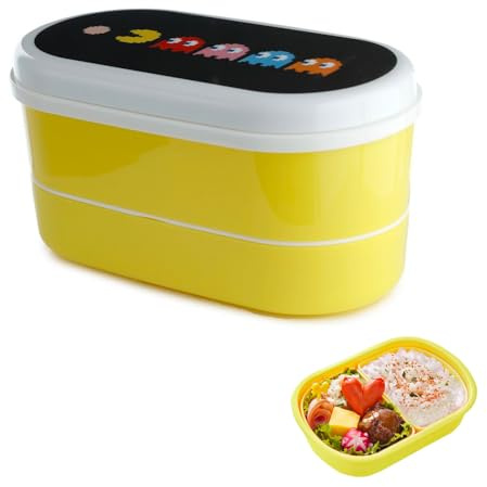 Avilia Portapranzo Giallo con 2 Scomparti e Posate Inclusi - Lunch Box Decorata, Ideale per Grandi e Bambini - Schiscetta in Plastica - Design Divertente