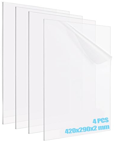 LOPYXBR 4 Stück Acrylglas Platte 2mm, 42x29 cm Acrylglas Platte A3 Acrylplatte Transparente, Klare Kunststoffplatte für Fotorahmen, Projektausstellung, Malerei, Tischaufsteller