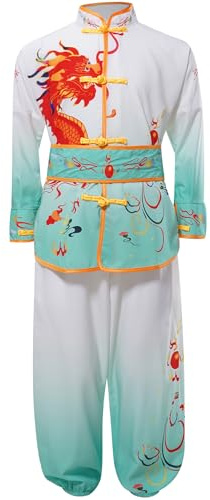 RUNQHUI Barn Pojke Flicka Set Kampsport Kostym Kung Fu Tai Chi Kinesiska Sportkläder, Ljusgrön, 7-8 anni