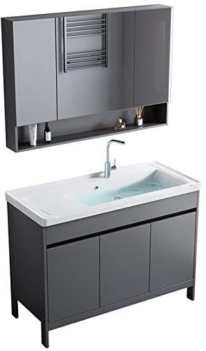 HADECOLL Mobile lavabo per Bagno con Mobile， Vasca da Lavanderia a Pavimento， Mobile lavabo Moderno， Stazione di Lavaggio， Ripiani portaoggetti per lavabo con Porta e，