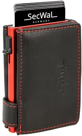 SecWal Kartenetui mit XXL Münzfach Druckknopf inkl. Geschenkbox - Made in Germany - inkl. E-Book für Damen und Herren roter Container - RFID Schutz Geldbeutel mit Wiener Schachtel (Rot-Schwarz)